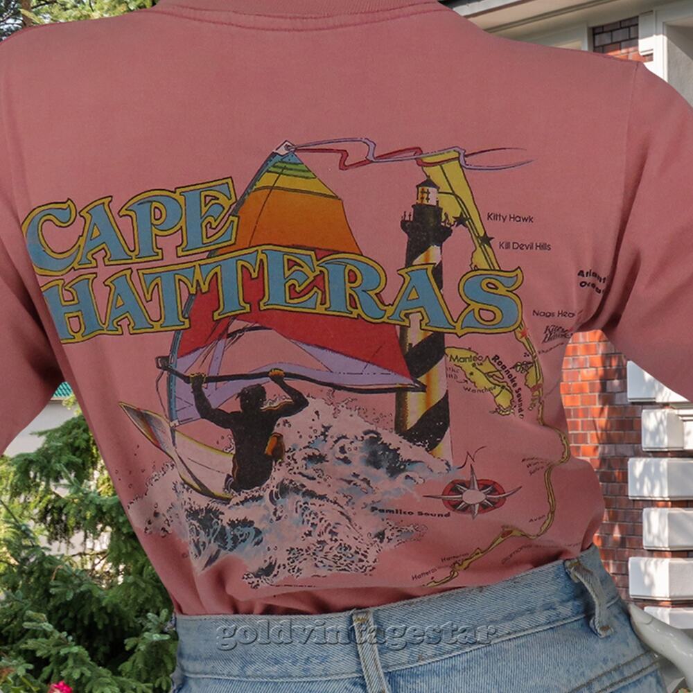 80s Vintage Kitty Hawk Surf Cape Hatteras Surf Map Tee S